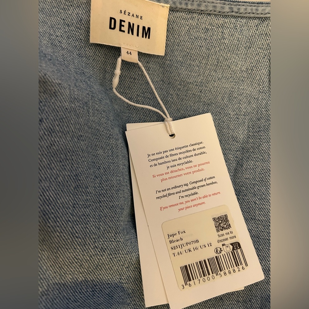 Sezane Light Blue Denim Mini Skirt with Front Zip - Picture 7 of 9